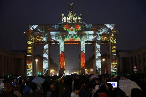 The Brandenburg Gate is illuminated during the Festival of Lights in Berlin