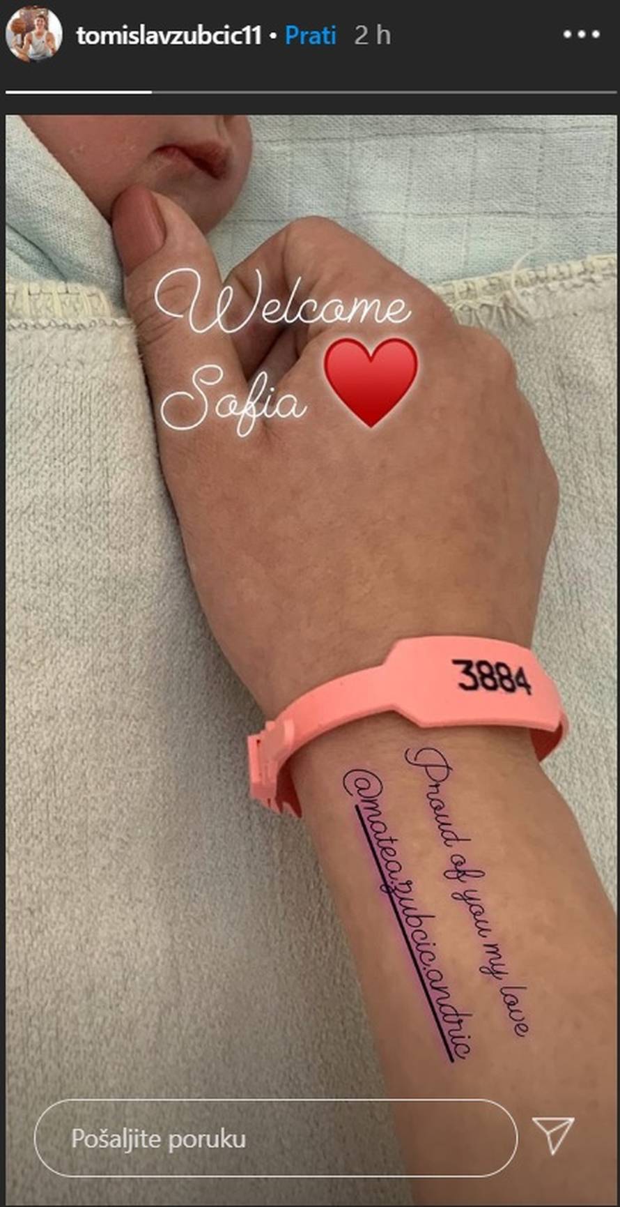 Košarkaš Zubčić postao otac: U obitelj im je stigla kći Sofia