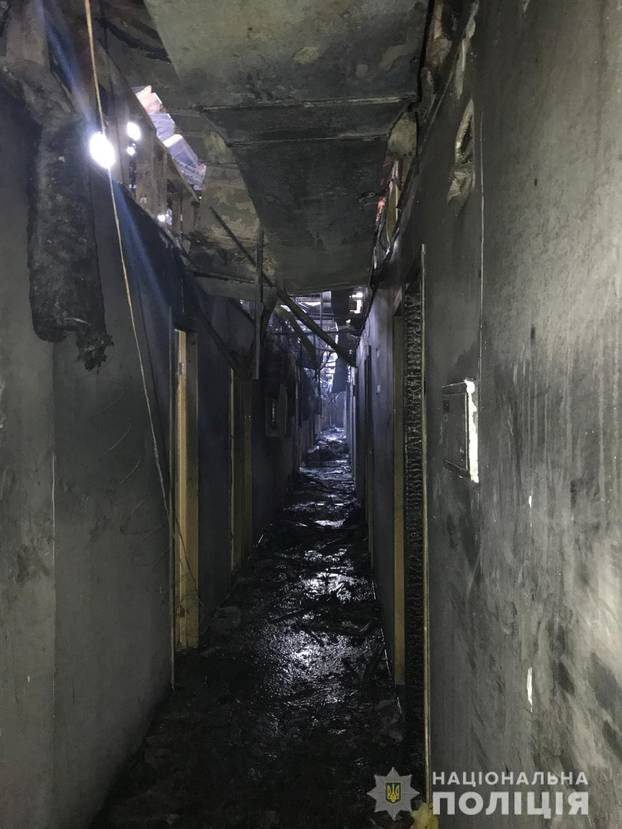 A view shows a corridor of the Tokyo Star hotel that was hit by a heavy fire, in Odessa
