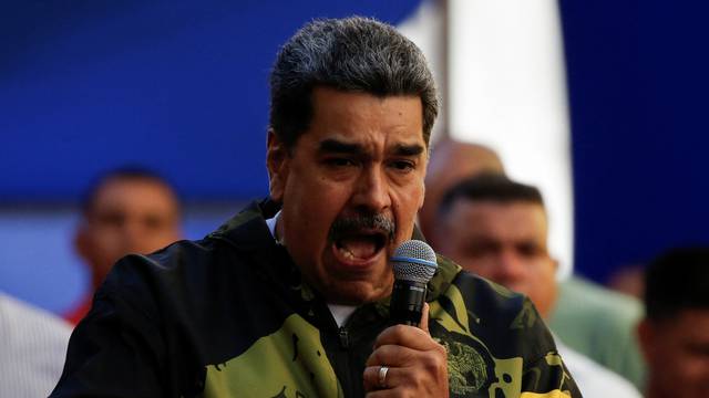 Venezuela's President Nicolas Maduro addresses supporters at an event, in Caracas