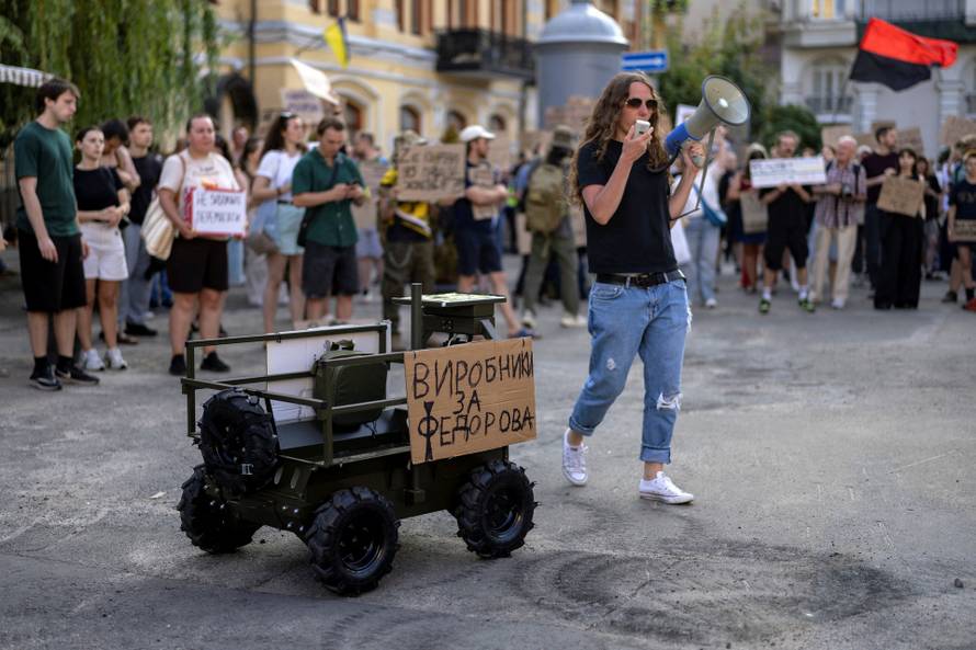 Protest against Ukrainian President Zelenskiy's decision to replace Fedorov as defence minister, in Kyiv