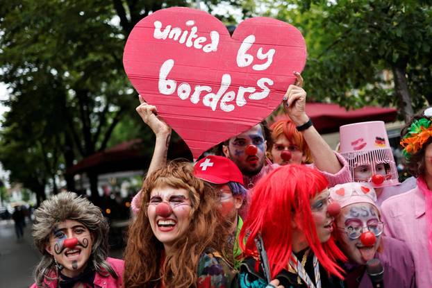 People protest against Eurovision and Israel's participation, in Vienna