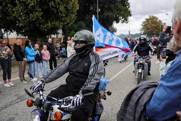 Ulrich Siegmund, AfD party's Saxony-Anhalt state election candidate, attends a Simson lightweight motorcycle ride in Quedlinburg