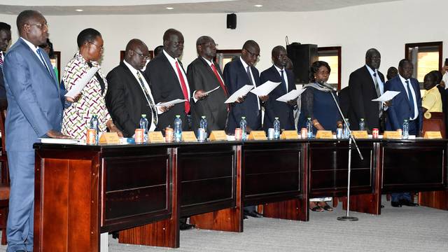 South Sudan's newly appointed Ministers attend their swearing-in ceremony in Juba