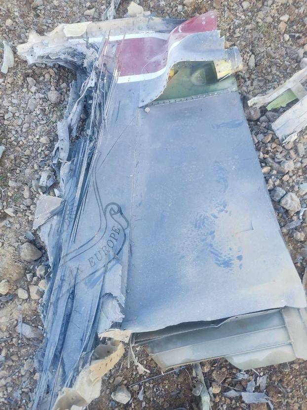 The Iranian state media said to show fragments of a downed U.S. jet in this picture said to be taken in central Iran