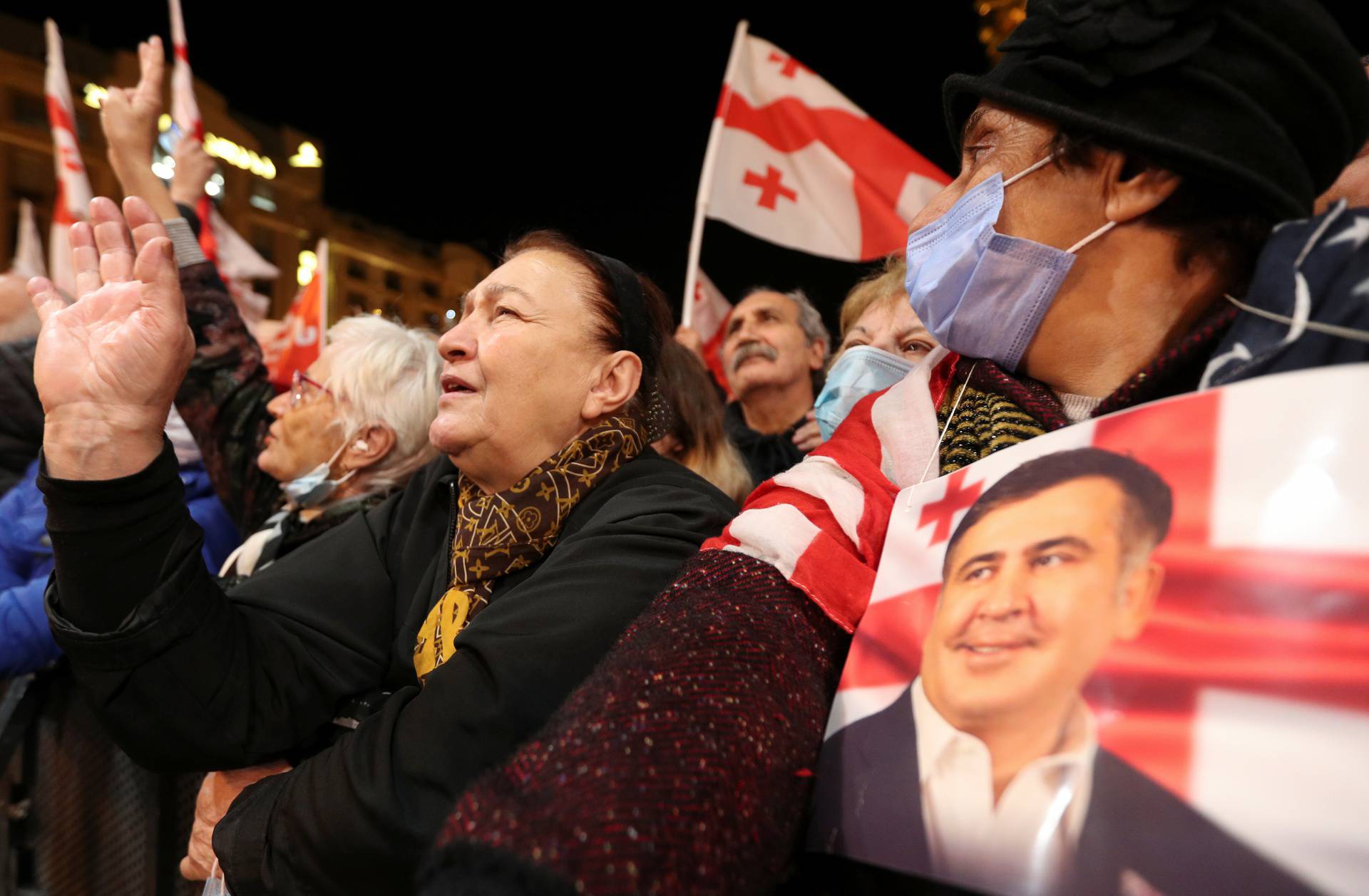 Georgian opposition supporters hold a rally in support of jailed ex-president Saakashvili in Tbilisi