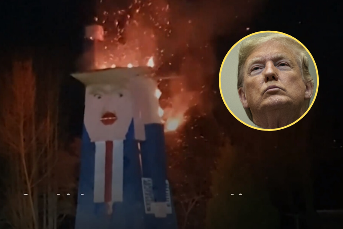 Slovenci su zapalili Trumpa: Njegov kip pretvorili u zgarište
