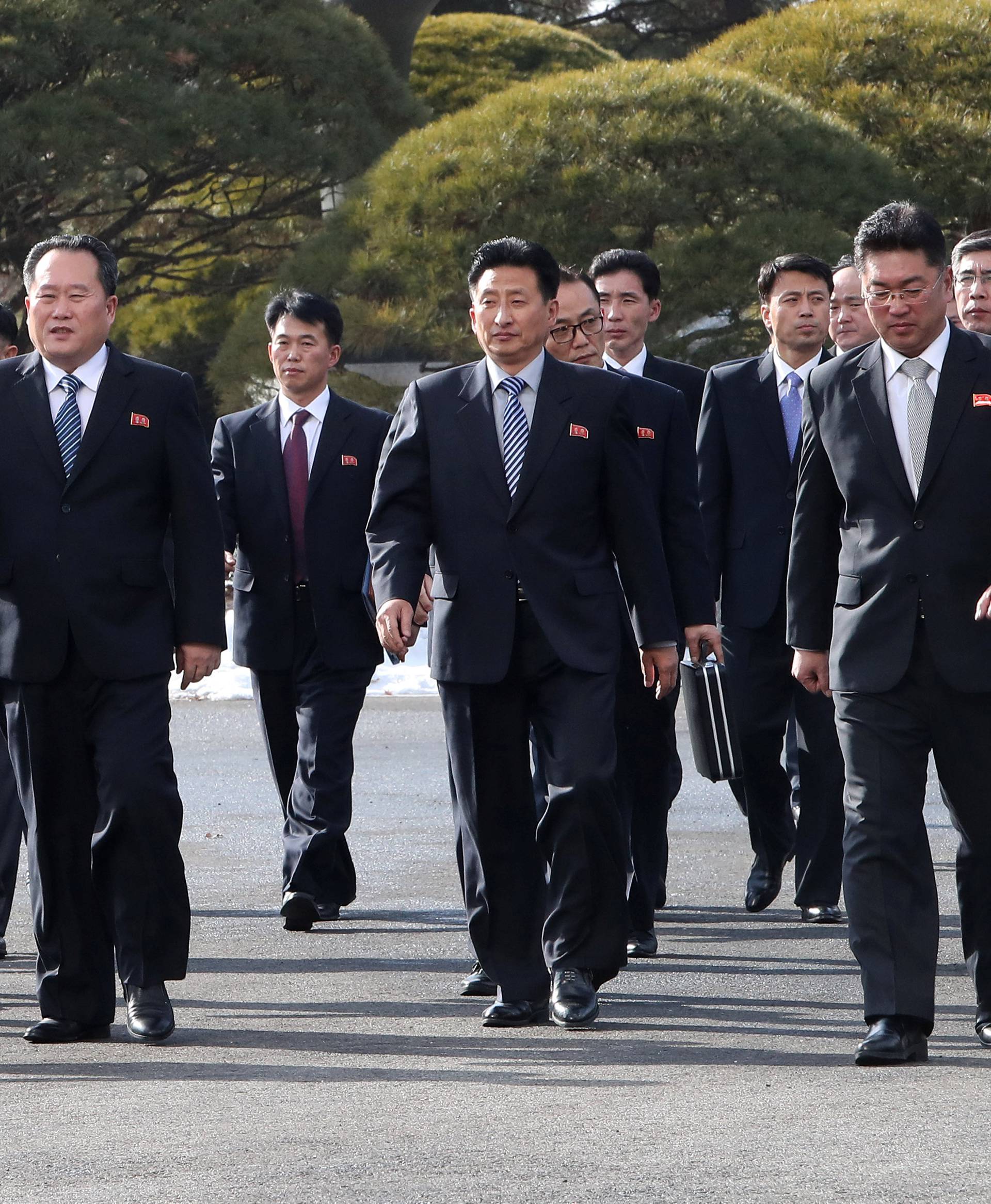 North Korean delegation led by Ri Son Gwon, Chairman of the Committee for the Peaceful Reunification of the Country (CPRC) of DPRK, leave after their meeting at the truce village of Panmunjom