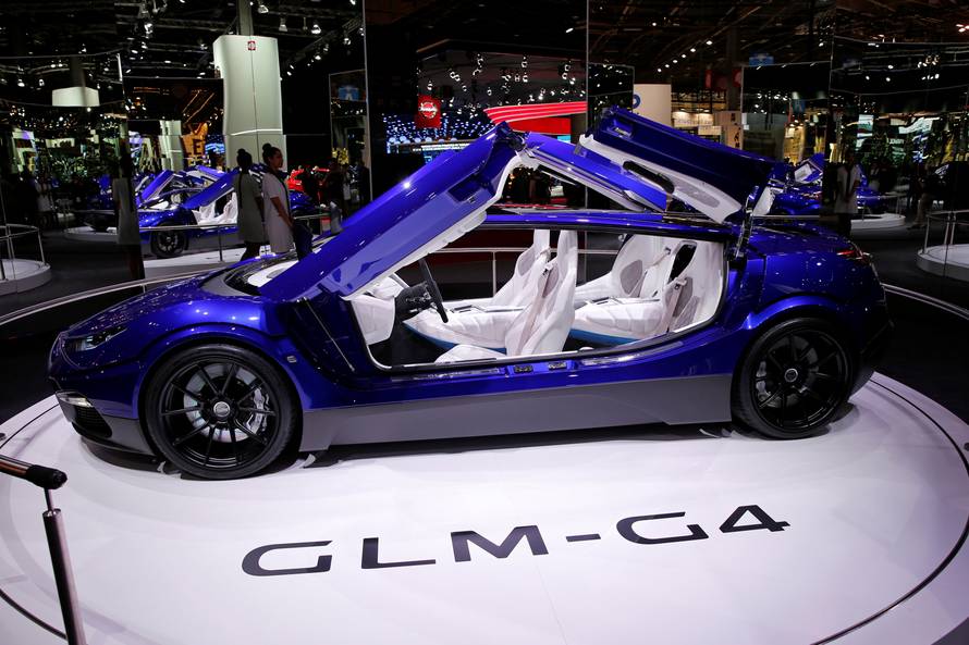 The sports car with electric drive Roadyacht GLM-G4 is displayed on media day at the Paris auto show, in Paris