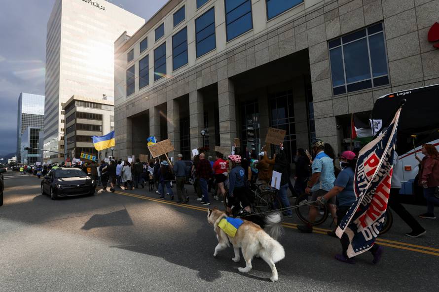 Protests in Anchorage, Alaska after Trump-Putin meeting.