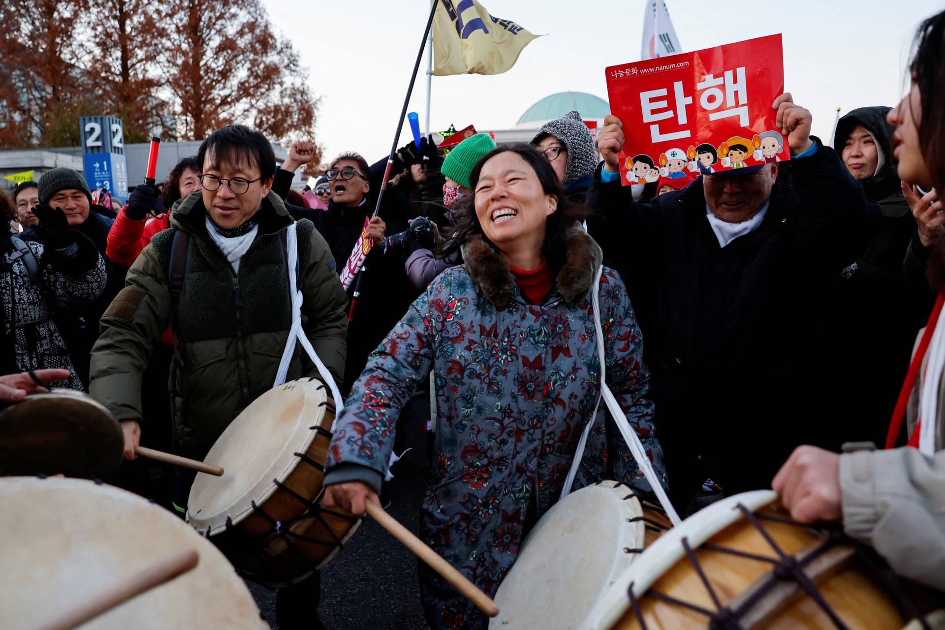 Rally calling for the impeachment of South Korean President Yoon Suk Yeol, who declared martial law, which was reversed hours later, in front of the National Assembly in Seoul