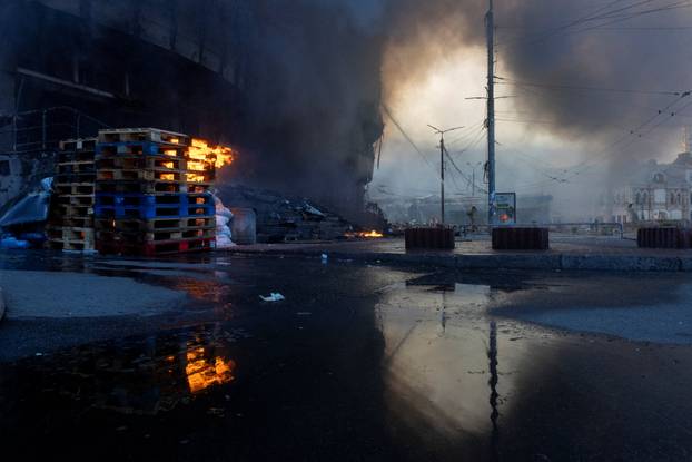 Aftermath of an overnight Russian missile and drone strike, in Kyiv