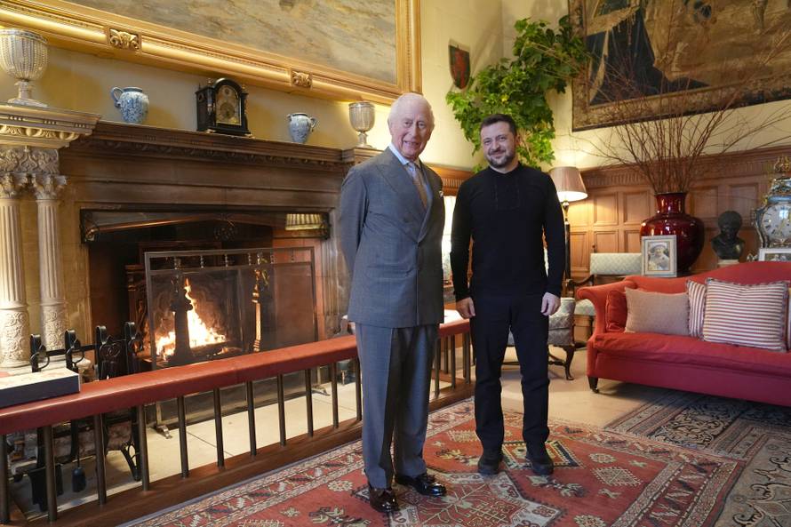 Britain's King Charles meets with Ukrainian President Volodymyr Zelenskiy at the Sandringham Estate