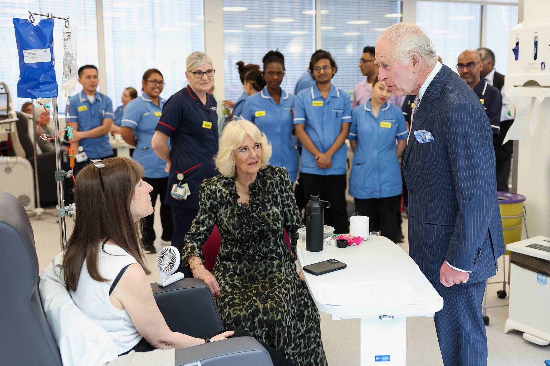 Britain's King Charles and Queen Camilla visit the University College Hospital Macmillan Cancer Centre, in London