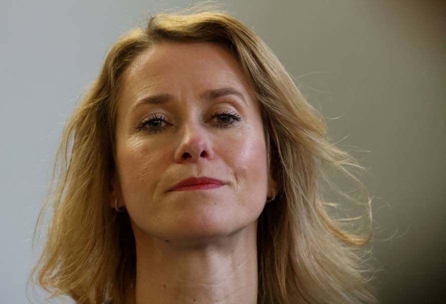 Estonian Prime Minister Kaja Kallas speaks during an interview with Reuters in Brussels