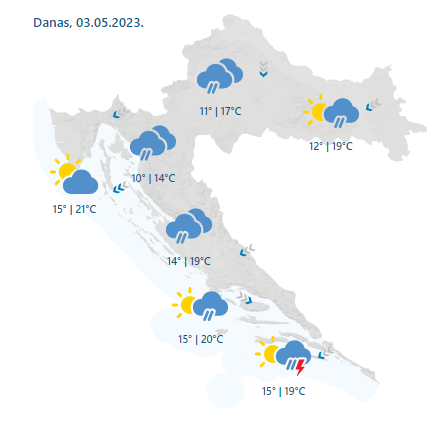 Mokro proljeće: Danas kiša, a za vikend nakratko stiže sunce. Od idućeg tjedna opet pljuskovi