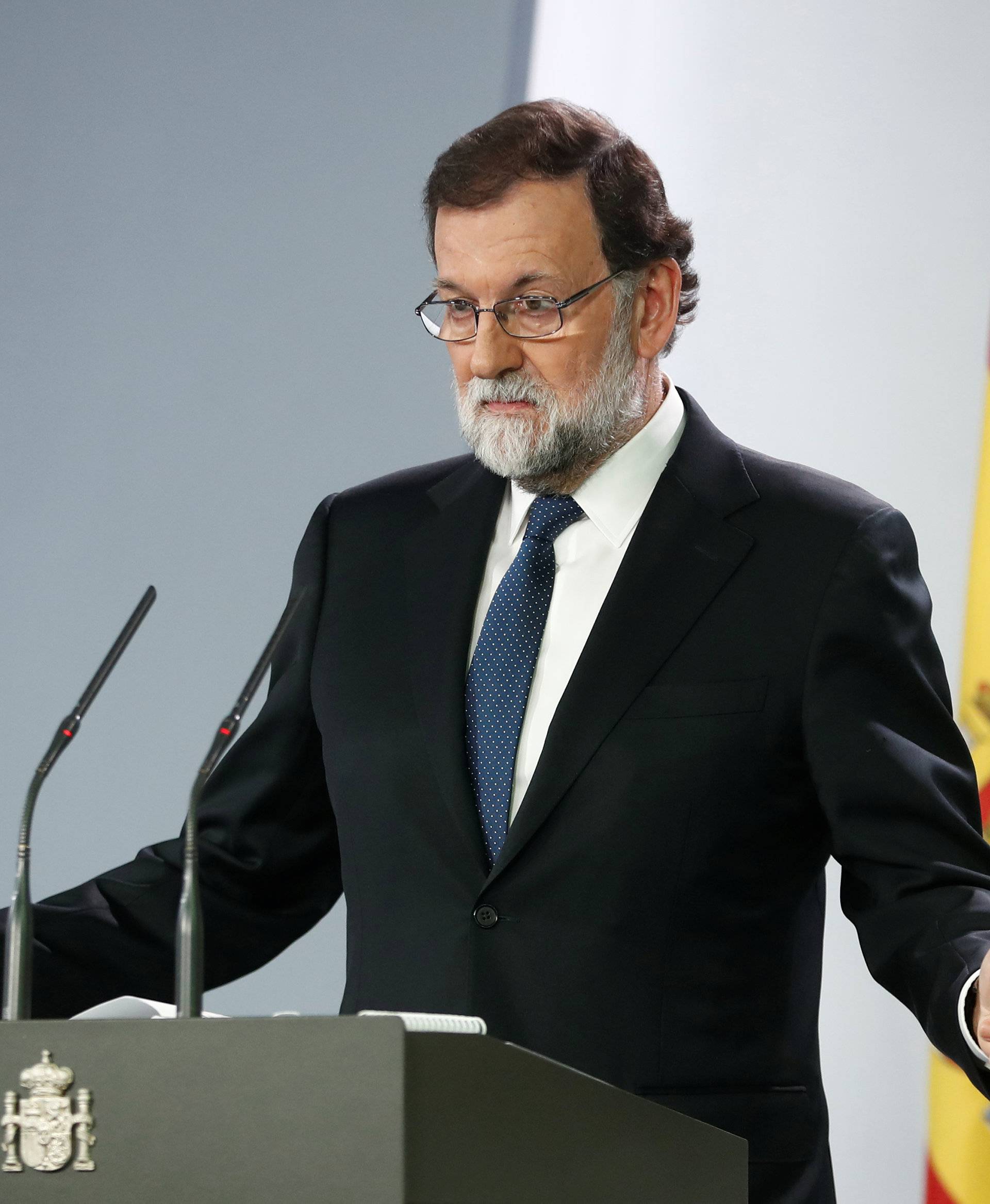 Spain's Prime Minister Mariano Rajoy speaks during a press conference at the Moncloa Palace in Madrid