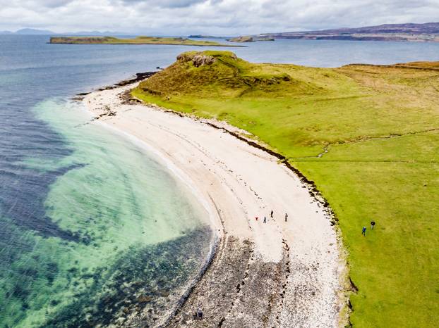 Aerial of the Clagain Coral Beach on the Isle of Skye - Scotland