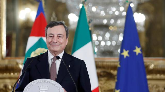 Incoming Italian Prime Minister Mario Draghi speaks to the media after meeting with Italian President Sergio Mattarella, in Rome