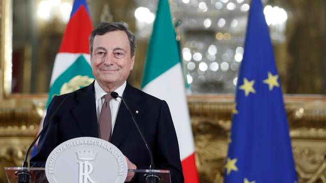 Incoming Italian Prime Minister Mario Draghi speaks to the media after meeting with Italian President Sergio Mattarella, in Rome