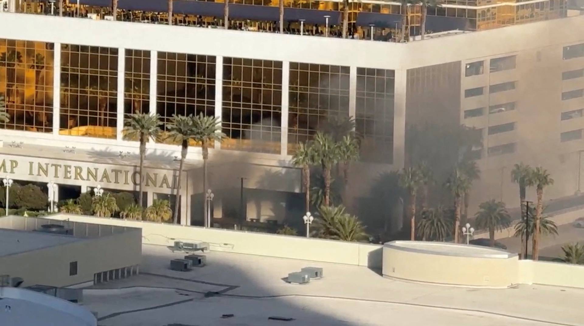 Tesla Cybertruck burns at the entrance of Trump Tower in Las Vegas