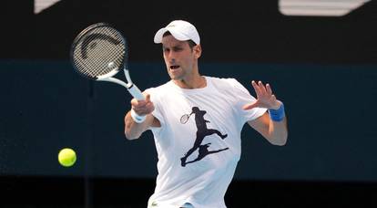 Novak Djokovic practices at Melbourne Park in Melbourne