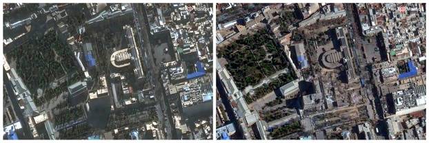A combination of satellite images shows Tehran's Judiciary Complex before and after airstrikes