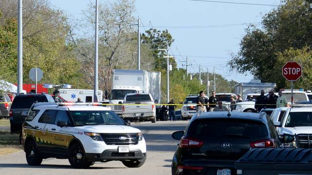 Police have closed off the roads near the scene of the First Baptist Church shooting in Sutherland Springs Texas