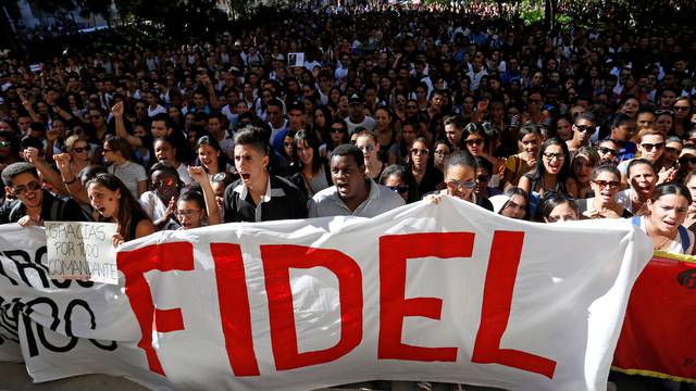 Students of Havana University pay tribute to Cuba's late President Fidel Castro in Havana