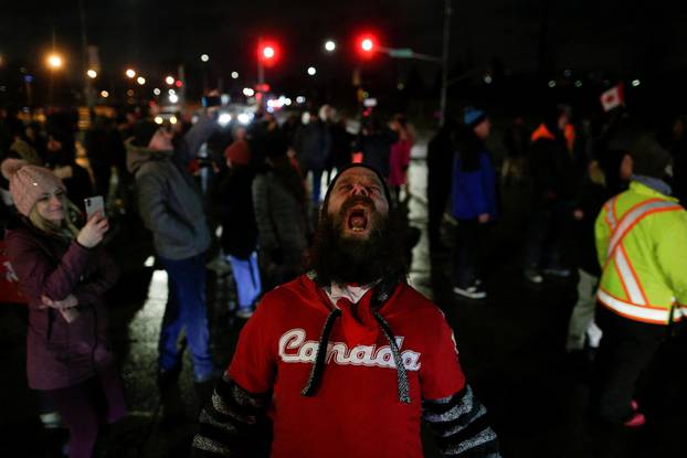 Truckers and supporters continue to protest against COVID-19 vaccine mandates, in Windsor