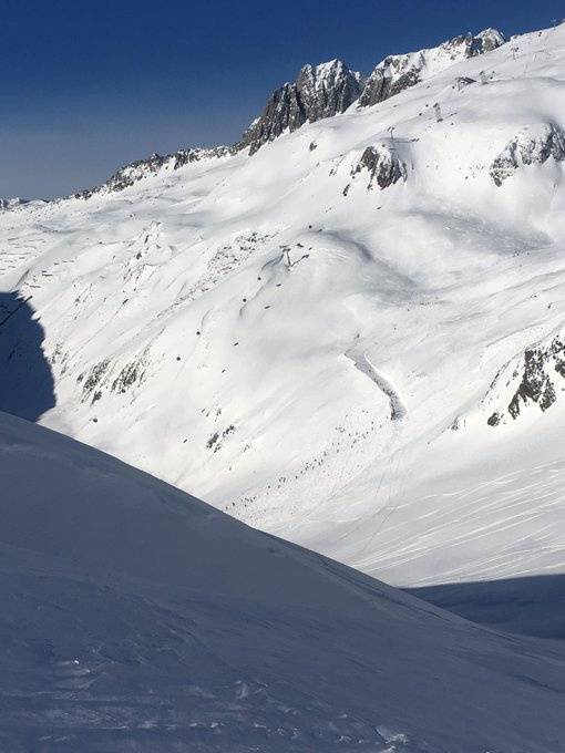 General view of the site of an avalanche across ski piste in Andermatt