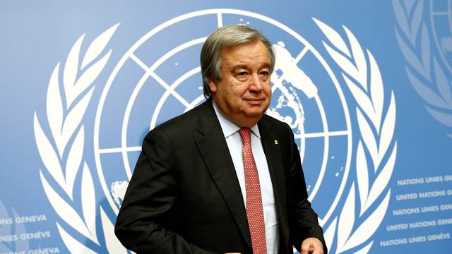File picture of Guterres, UN High Commissioner for Refugees, at a news conference in Geneva