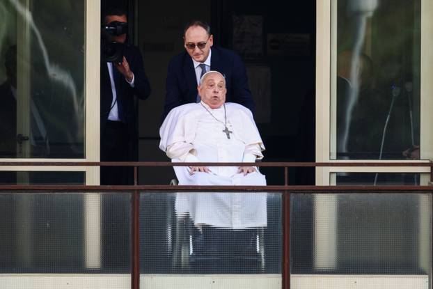 Pope Francis' first public appearance in five weeks on the day of his discharge from Gemelli Hospital, in Rome