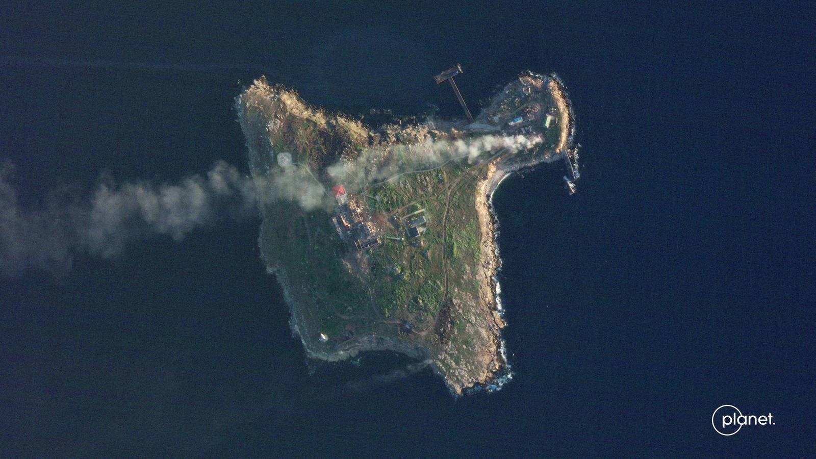 FILE PHOTO: Smoke rises over Snake Island