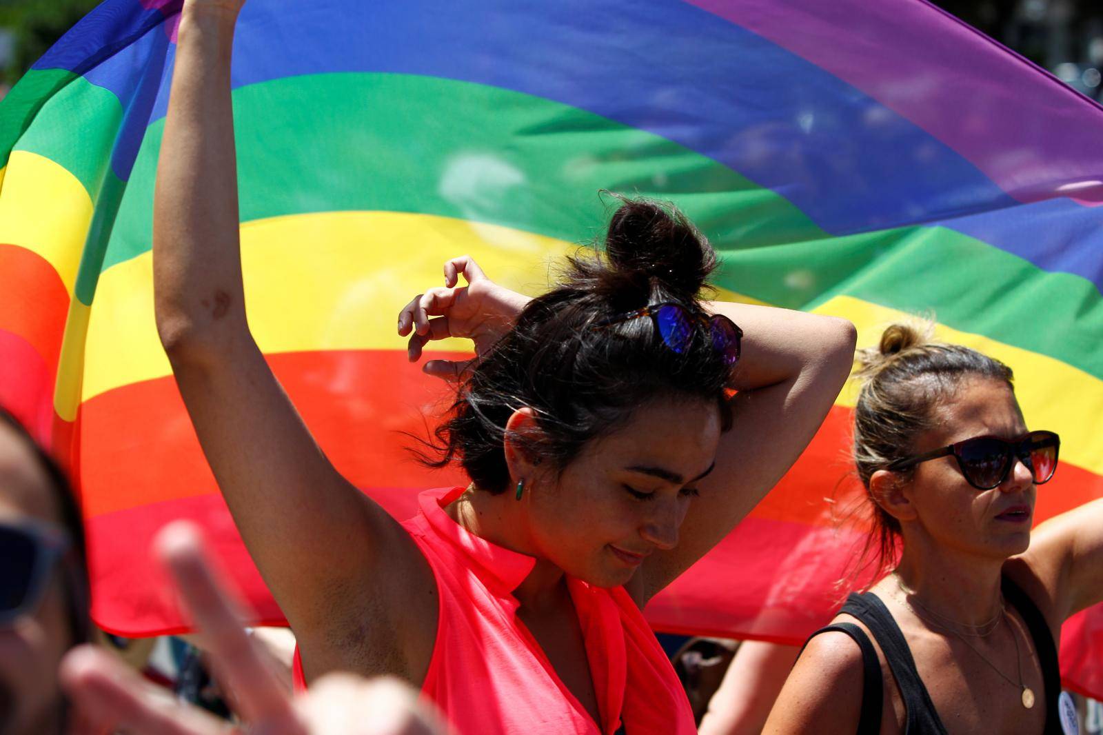 People take part in the first Gay Pride parade in Skopje