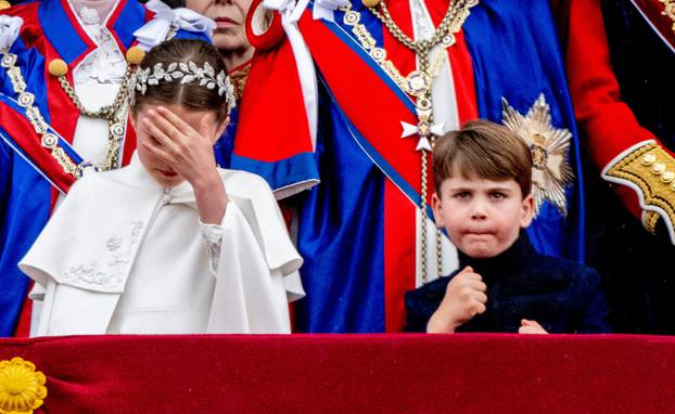 Royals During Appearance On The Buckingham Palace Balcony To Watch The Flypast After The Procession And The Coronation Of The New King And Queen At Westminster Abbey In London, UK
