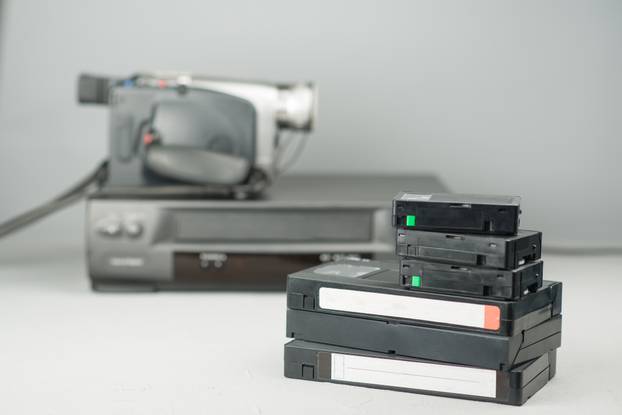 Vhs,Videotapes,,Video,Player,And,Video,Camera