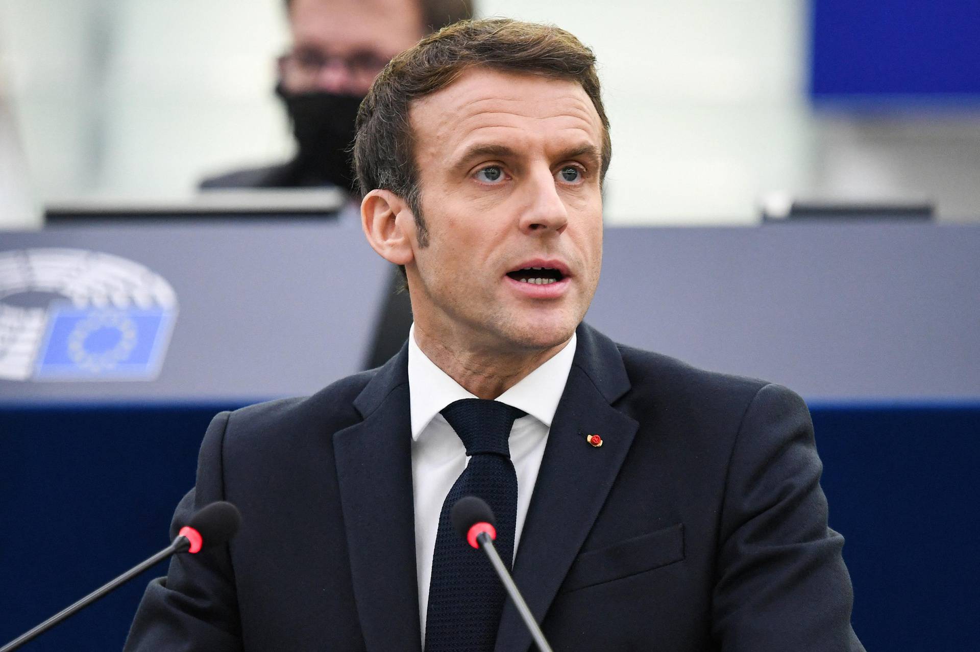 French President Macron at the European Parliament in Strasbourg