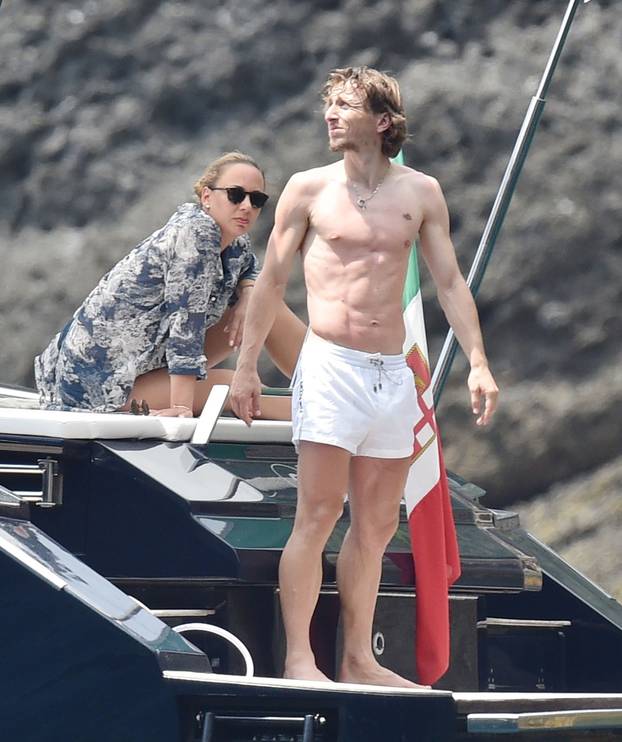 *EXCLUSIVE* Real Madrid's Croatian Footballer Luka Modric and his wife Vanja Bosnic were spotted out on their holidays on their boat in Portofino, Italy.