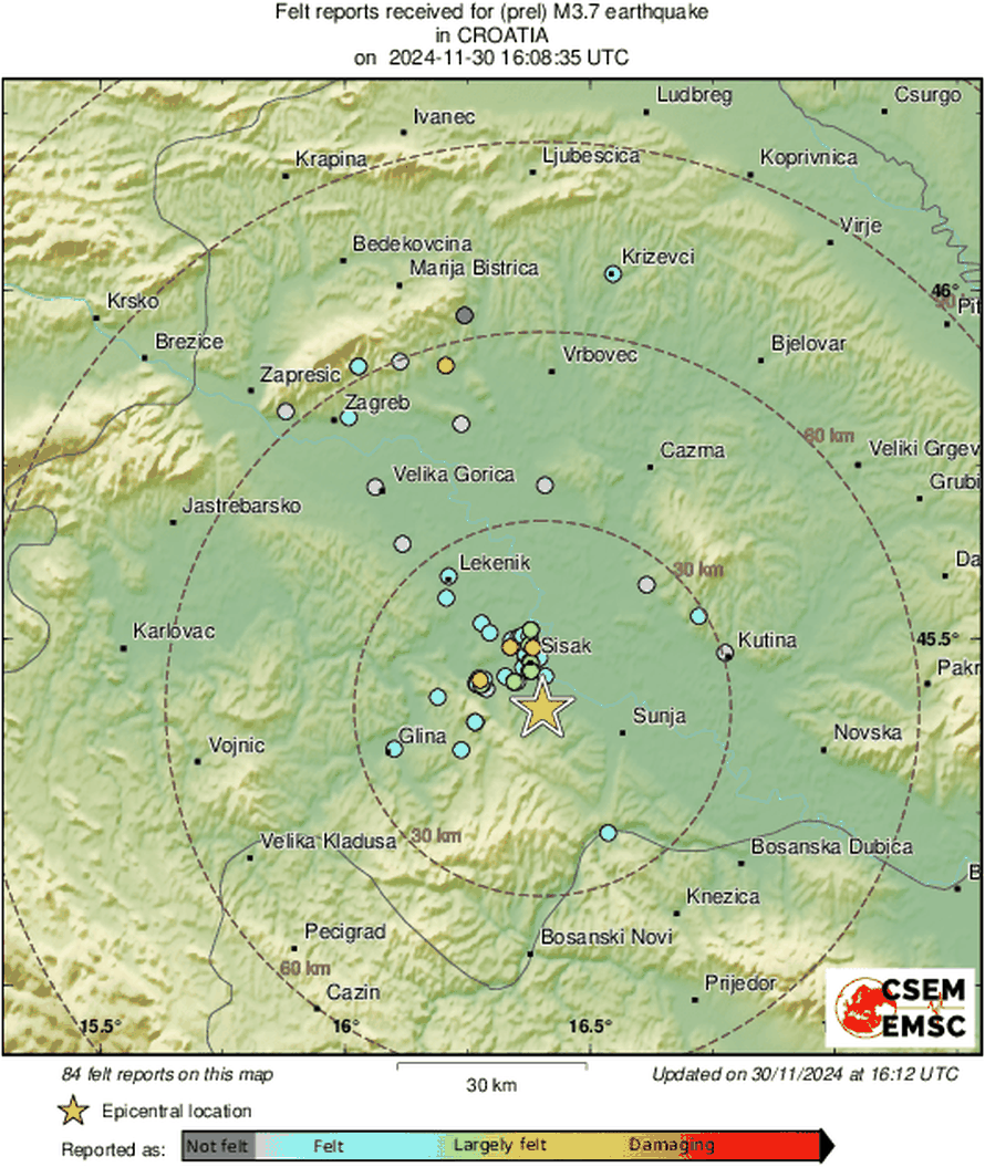 Dva jača potresa pogodila su Baniju: 'Streslo mi je krevet', 'Čuo se snažan zvuk iz dubine'
