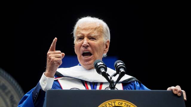 U.S. President Joe Biden delivers the commencement address to the 2023 graduating class of Howard University