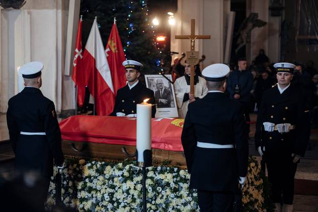 The coffin of Pawel Adamowicz, Gdansk mayor who died after being stabbed at a charity event, is seen at St. Mary