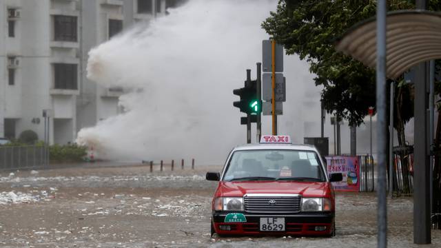 Waves triggered by Typhoon Hato are seen in Hong Kong