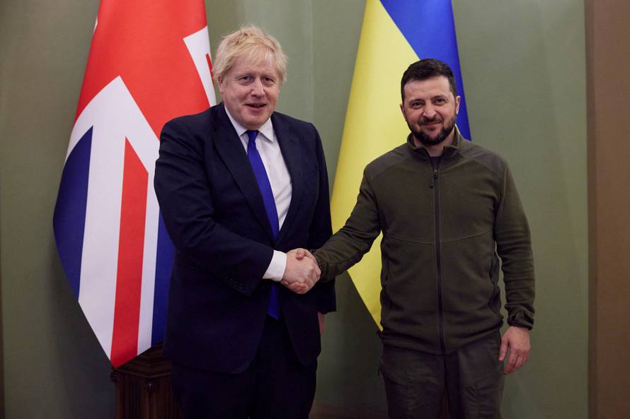 Ukraine's President Zelenskiy and British PM Johnson attend a meeting in Kyiv
