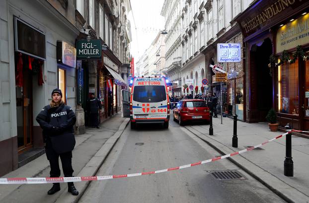 Police secure the area after shots were fired in a restaurant in Vienna