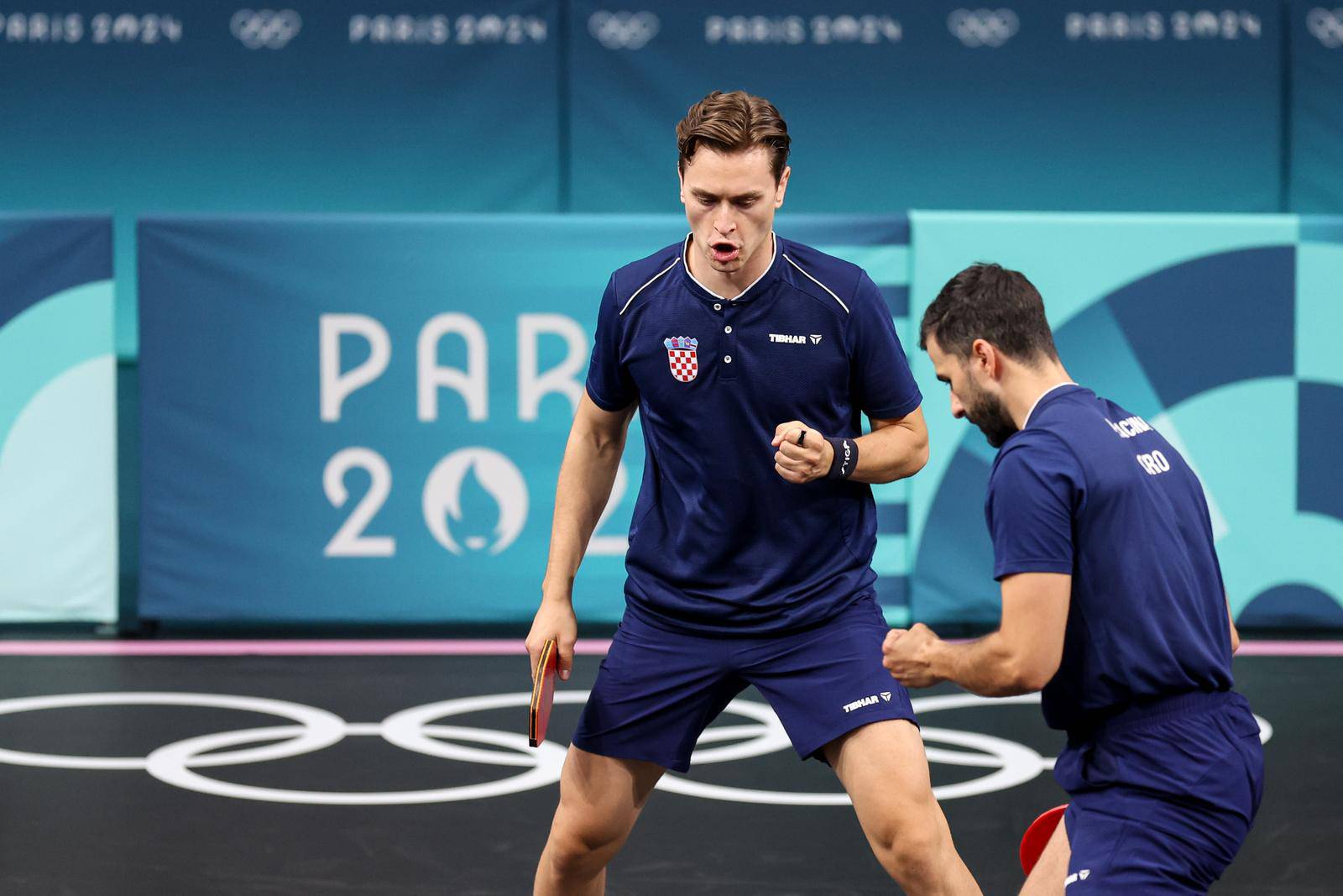 Filip Željko i Andrej Gaćina u meču osmine finala na Olimpijskim igrama u Parizu protiv Choa Daeseonga i Janga Woojina