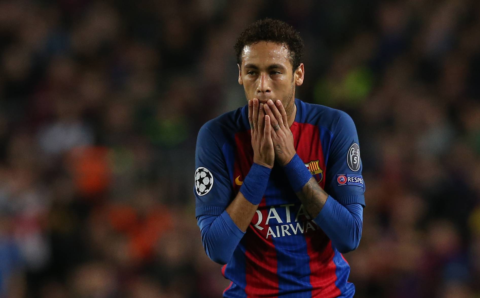 Barcelona's Neymar looks dejected