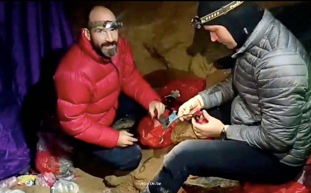 U.S. explorer Mark Dickey is seen inside the Morca Cave in Turkey