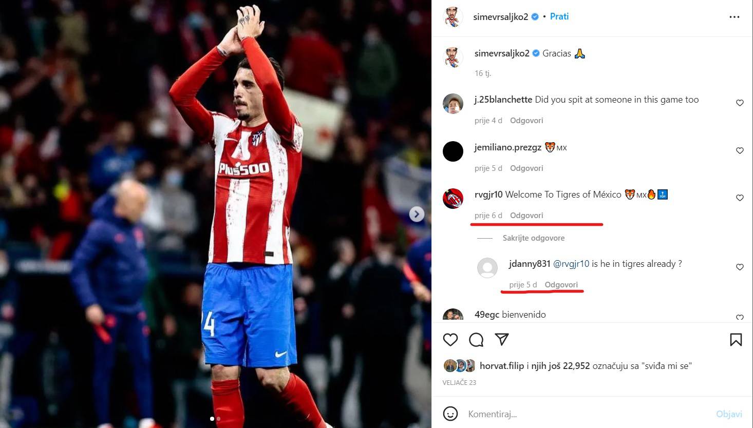 Vrsaljko nakon dva mjeseca pauze ponovo na Instagramu