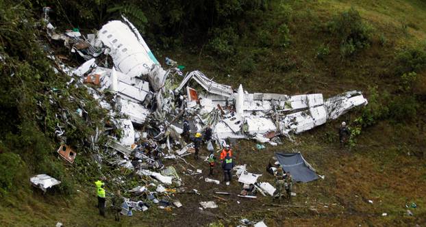 Wreckage from a plane that crashed into Colombian jungle with Brazilian soccer team Chapecoense, is seen near Medellin